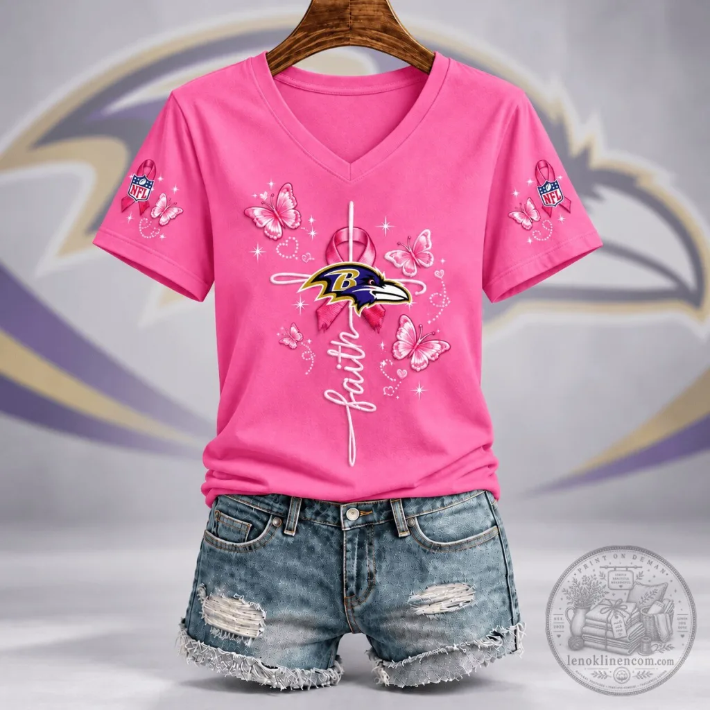 Baltimore Ravens NFL Faith Hope Love Breast Cancer Awareness Pink T-Shirt Baltimore Ravens NFL Faith Hope Love Breast Cancer Awareness Pink T-Shirt