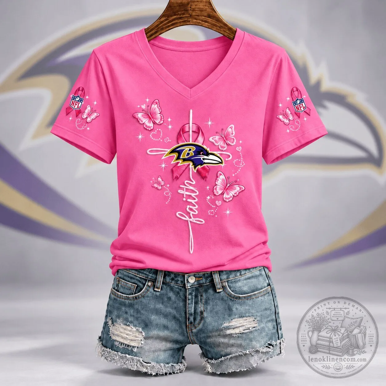 Baltimore Ravens NFL Faith Hope Love Breast Cancer Awareness Pink T-Shirt