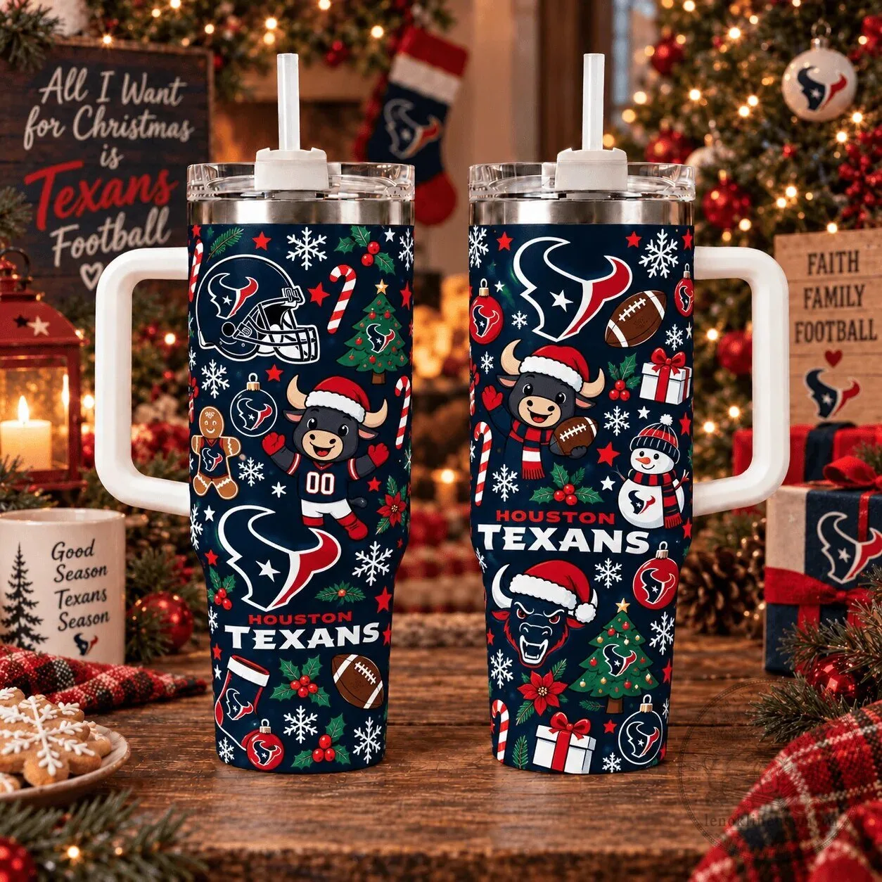 Houston Texans NFL Christmas Holiday Football Fan Tumbler with Handle