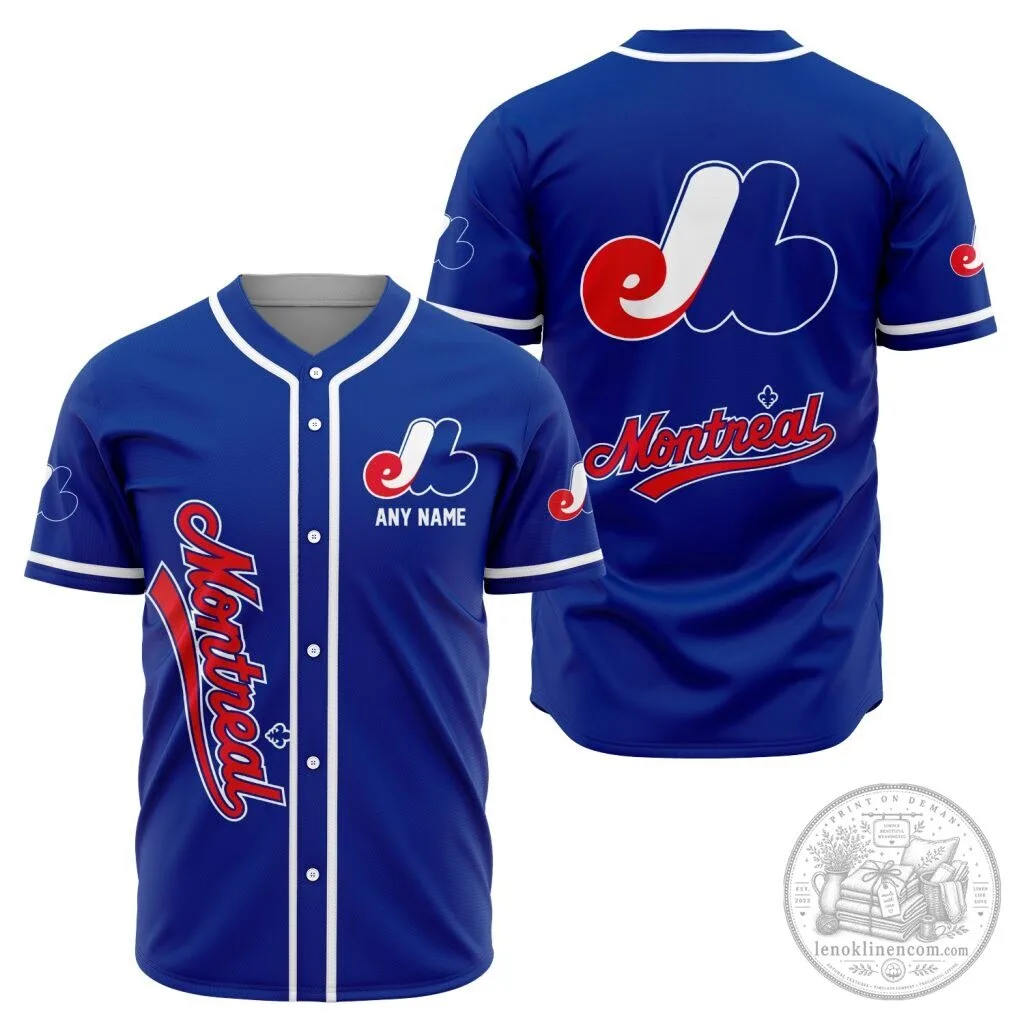 Montreal Expos Personalized Name and Number Blue Baseball Jersey