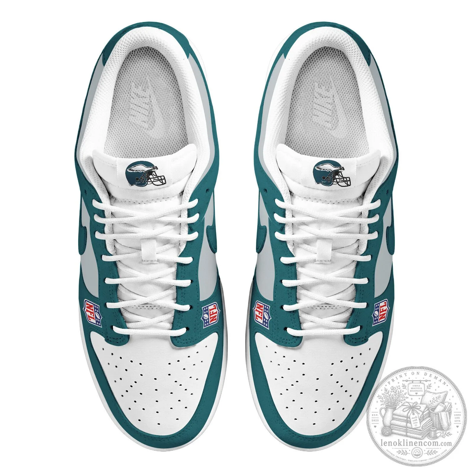 Philadelphia Eagles NFL Team Logo White and Teal Athletic Sneakers