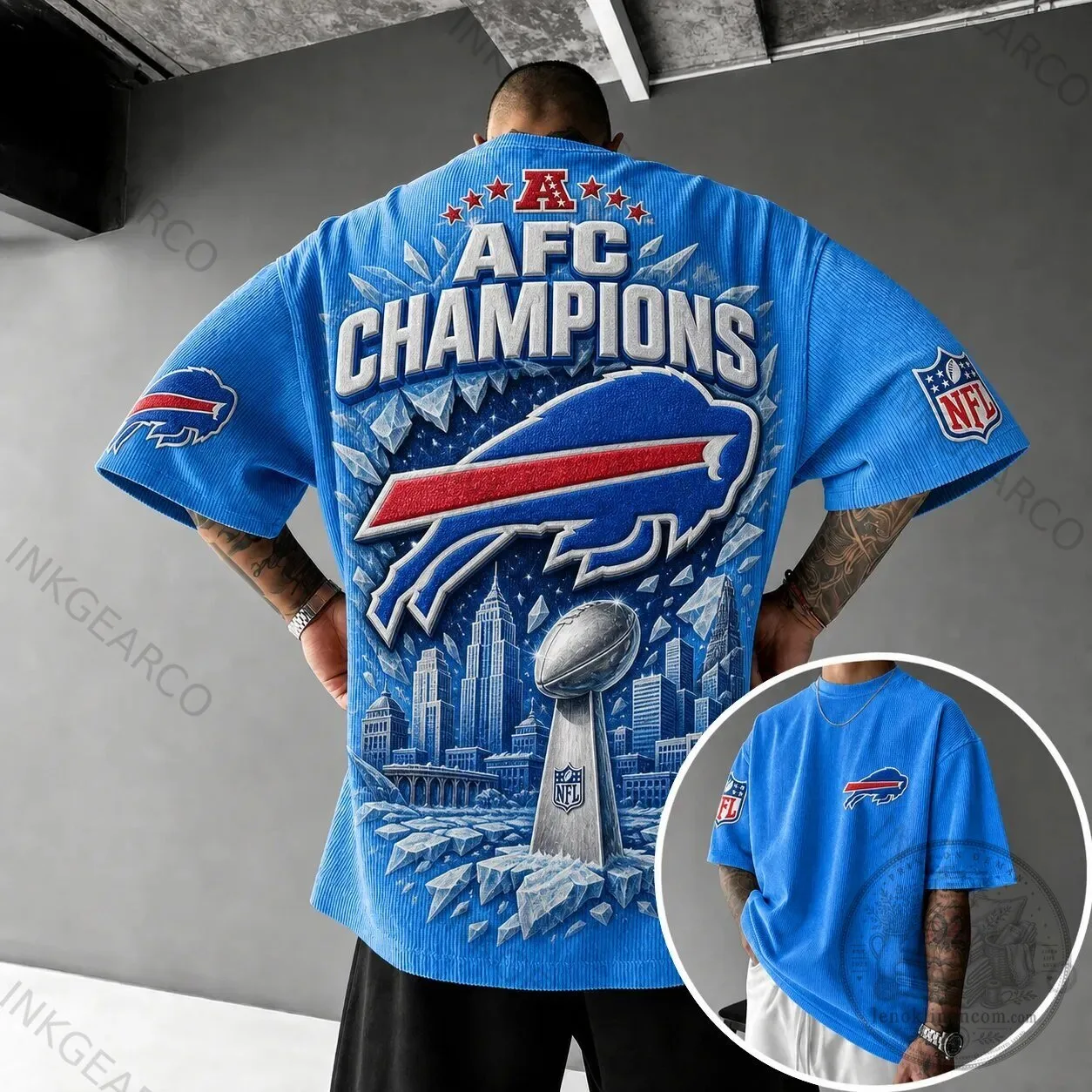 Buffalo Bills AFC Champions Super Bowl Corduroy Short-Sleeve T-Shirt 1 Buffalo Bills AFC Champions Super Bowl Corduroy Short-Sleeve T-Shirt