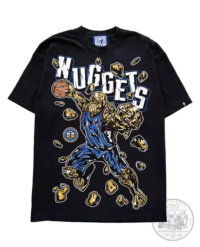 Denver Nuggets Basketball Team Gold Skeleton Player Graphic Black T-Shirt