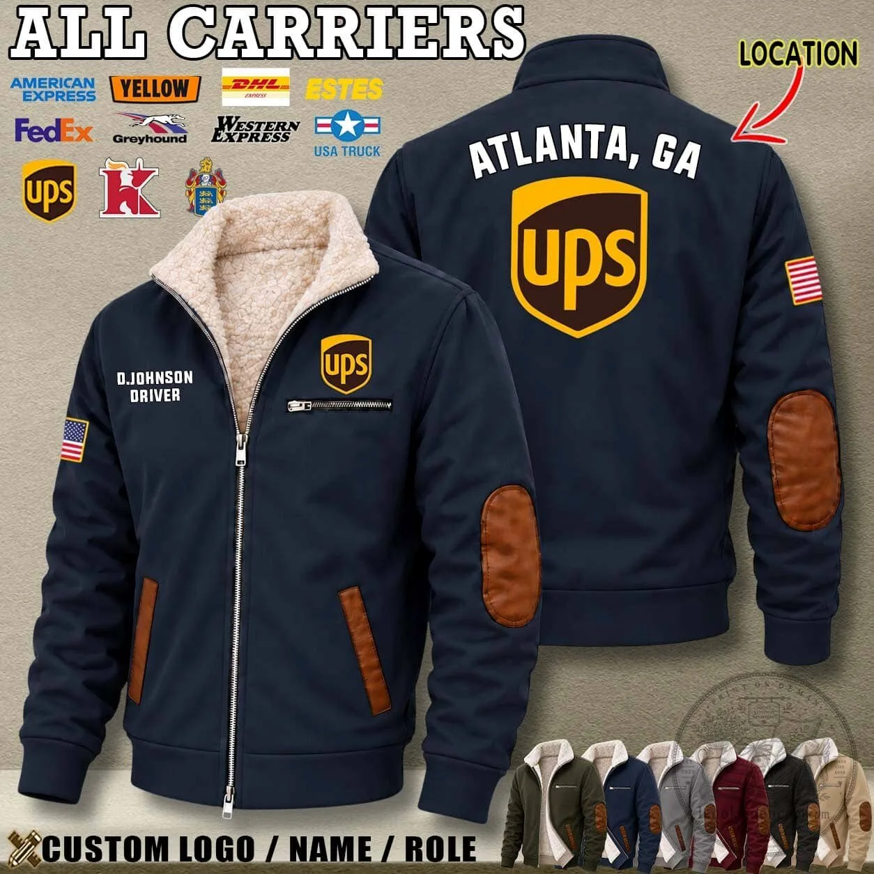 UPS Driver Personalized Name and Location Sherpa Lined Fleece Jacket