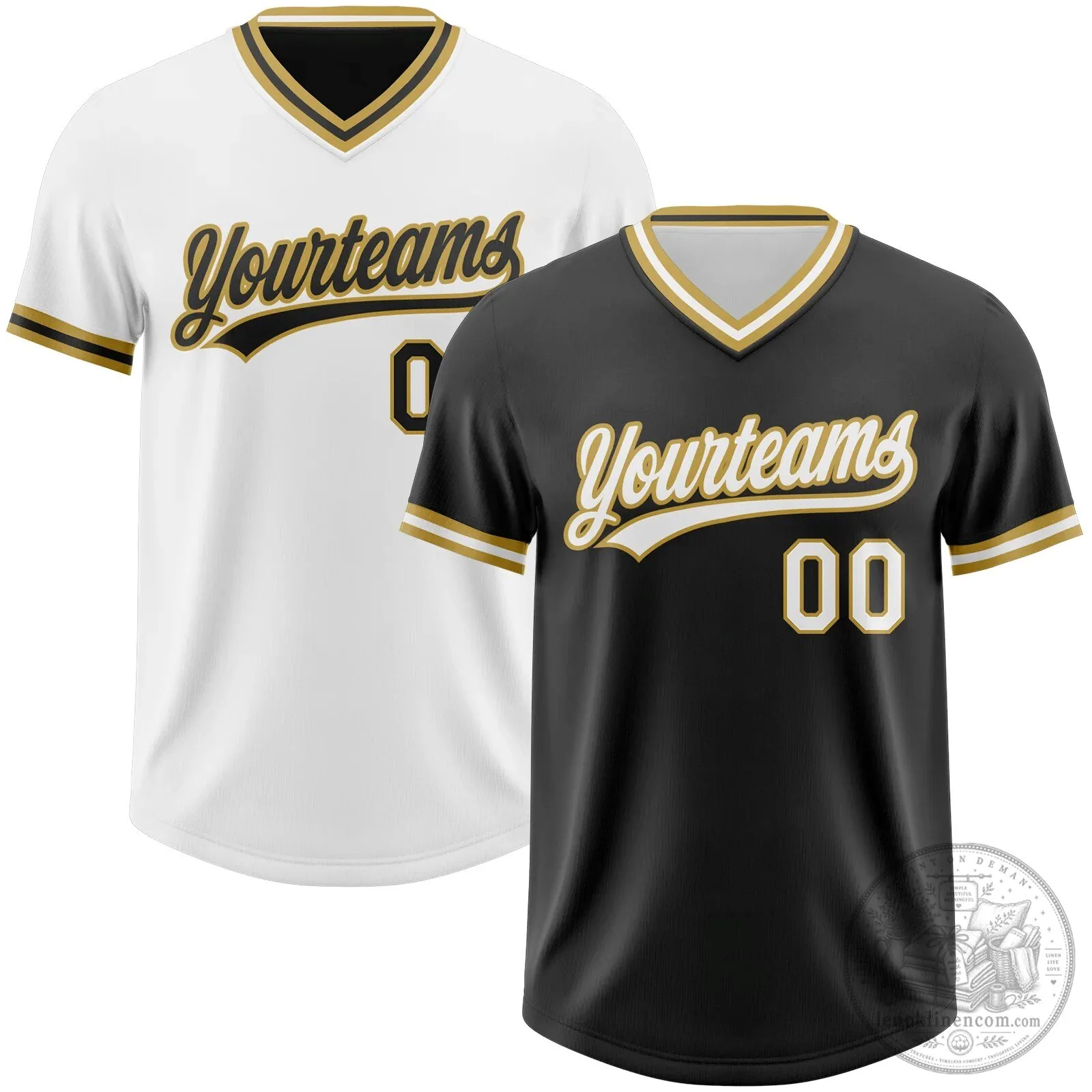 Custom Black White Old Gold Reversible Pullover Baseball Jersey