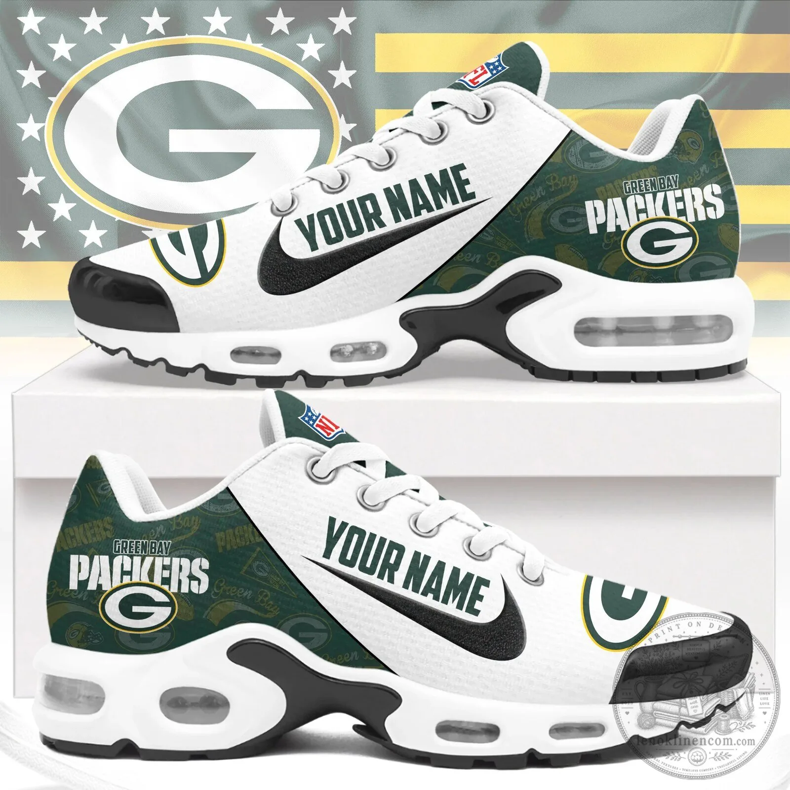 Green Bay Packers Custom Name NFL Running Shoes for Men and Women