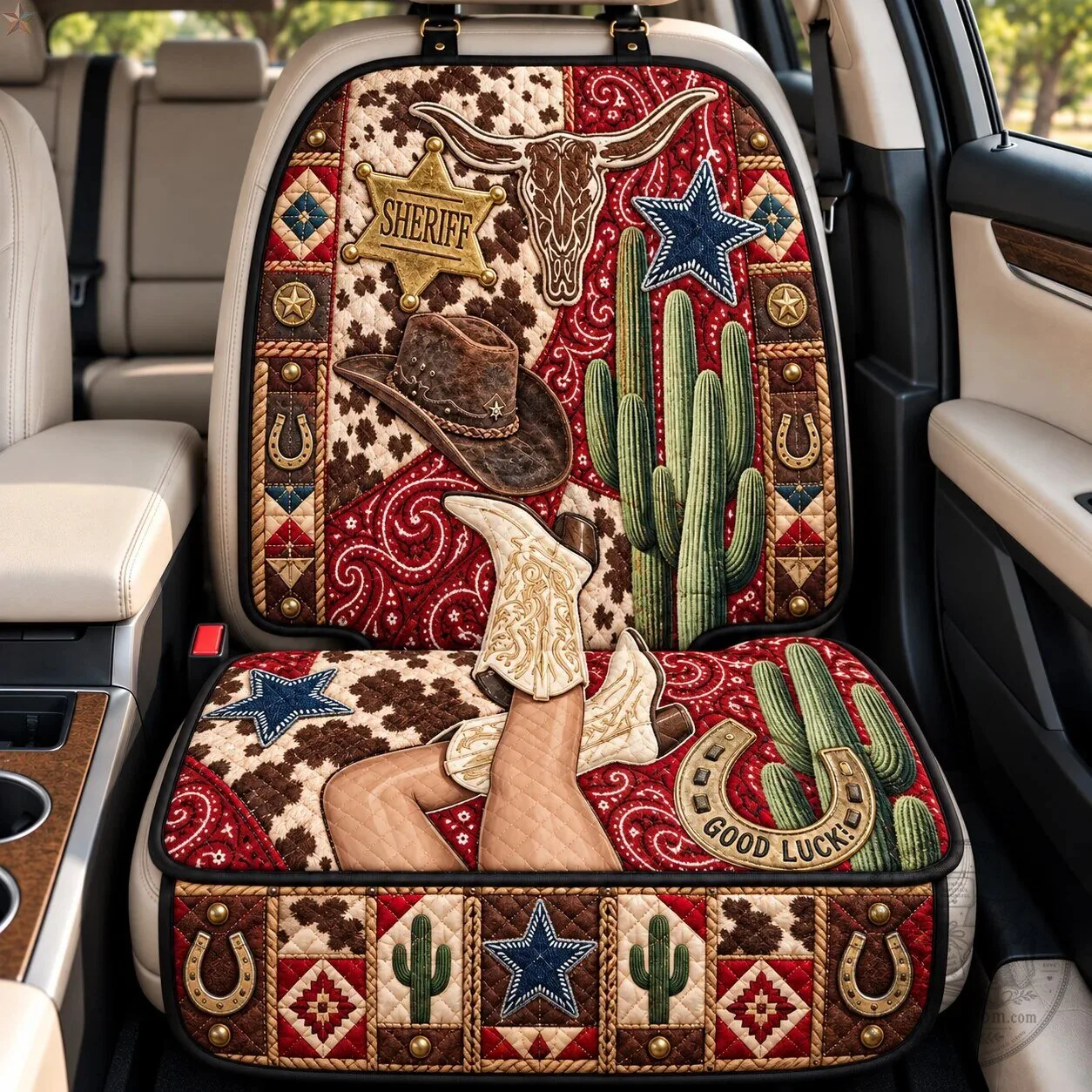 Western Cowgirl Patchwork Quilted Car Seat Cover Protector