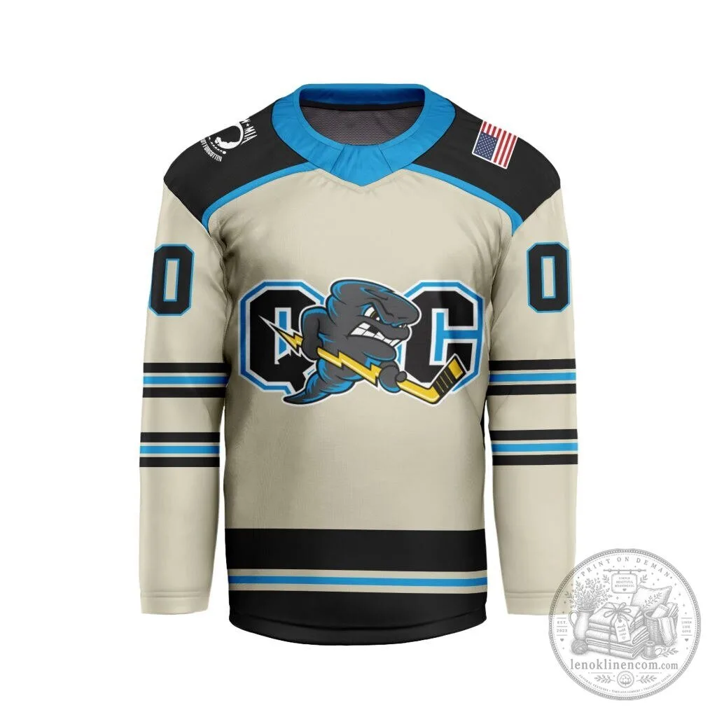 Quad City Storm Personalized Cream V-Neck Hockey Jersey 19 Quad City Storm Personalized Cream V-Neck Hockey Jersey