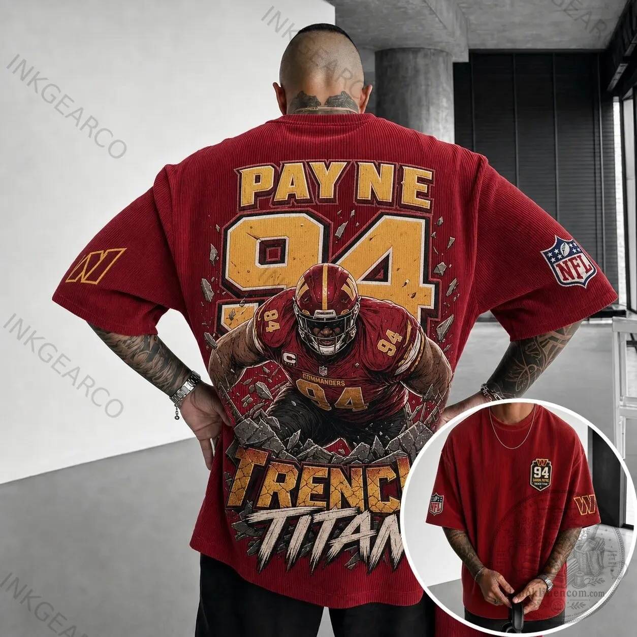 Washington Commanders Daron Payne 94 Trench Titan Football T-Shirt
