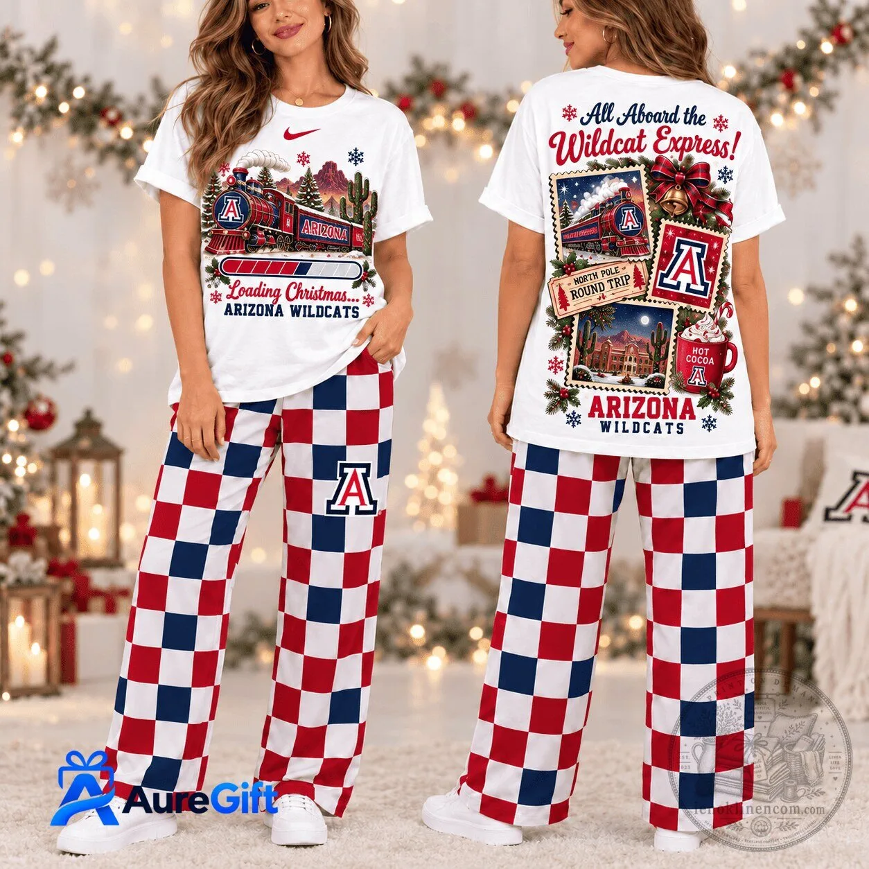 Arizona Wildcats Christmas Train Holiday Pajamas Set