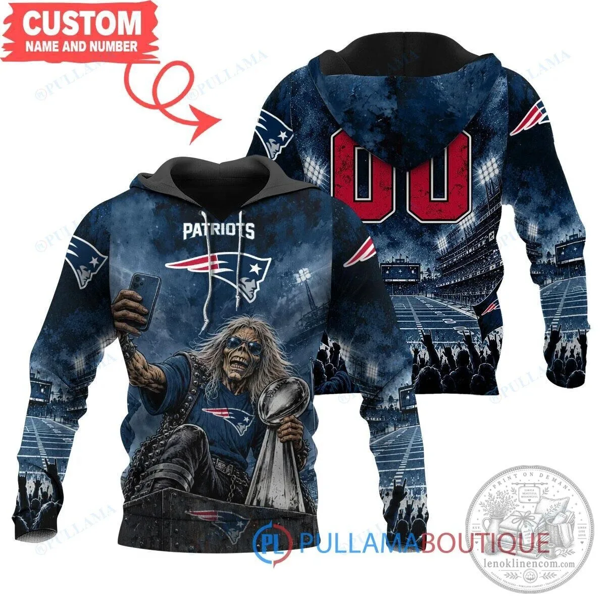 New England Patriots Super Bowl Trophy Eddie Iron Maiden Football Hoodie