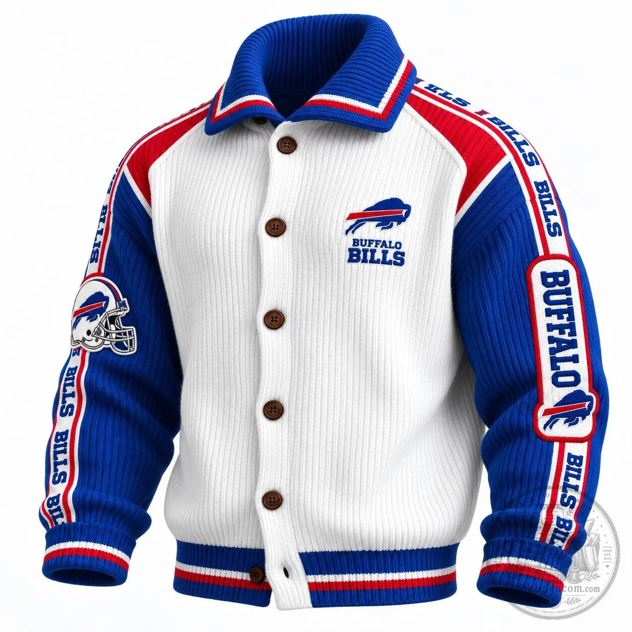 Buffalo Bills Football Team Logo Knit Cardigan Sweater with Button-Up Collar