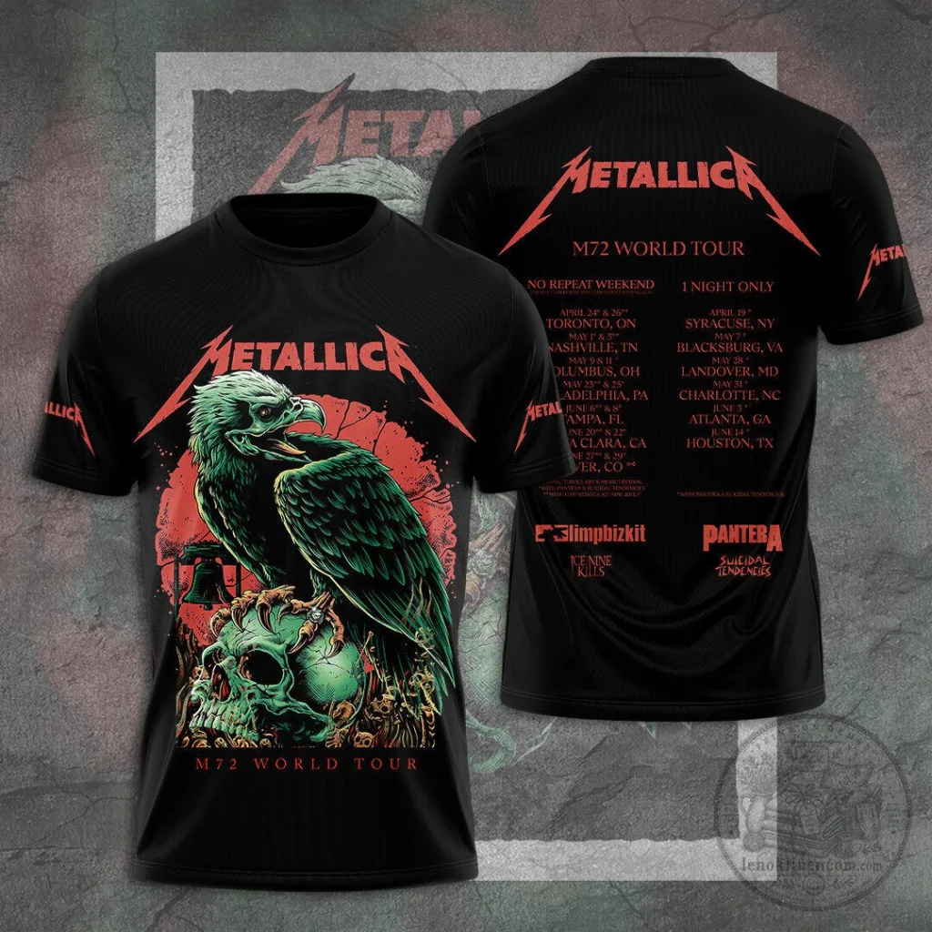 Metallica M72 World Tour Eagle Skull Graphic Black Band Music T-Shirt 1 Metallica M72 World Tour Eagle Skull Graphic Black Band Music T-Shirt