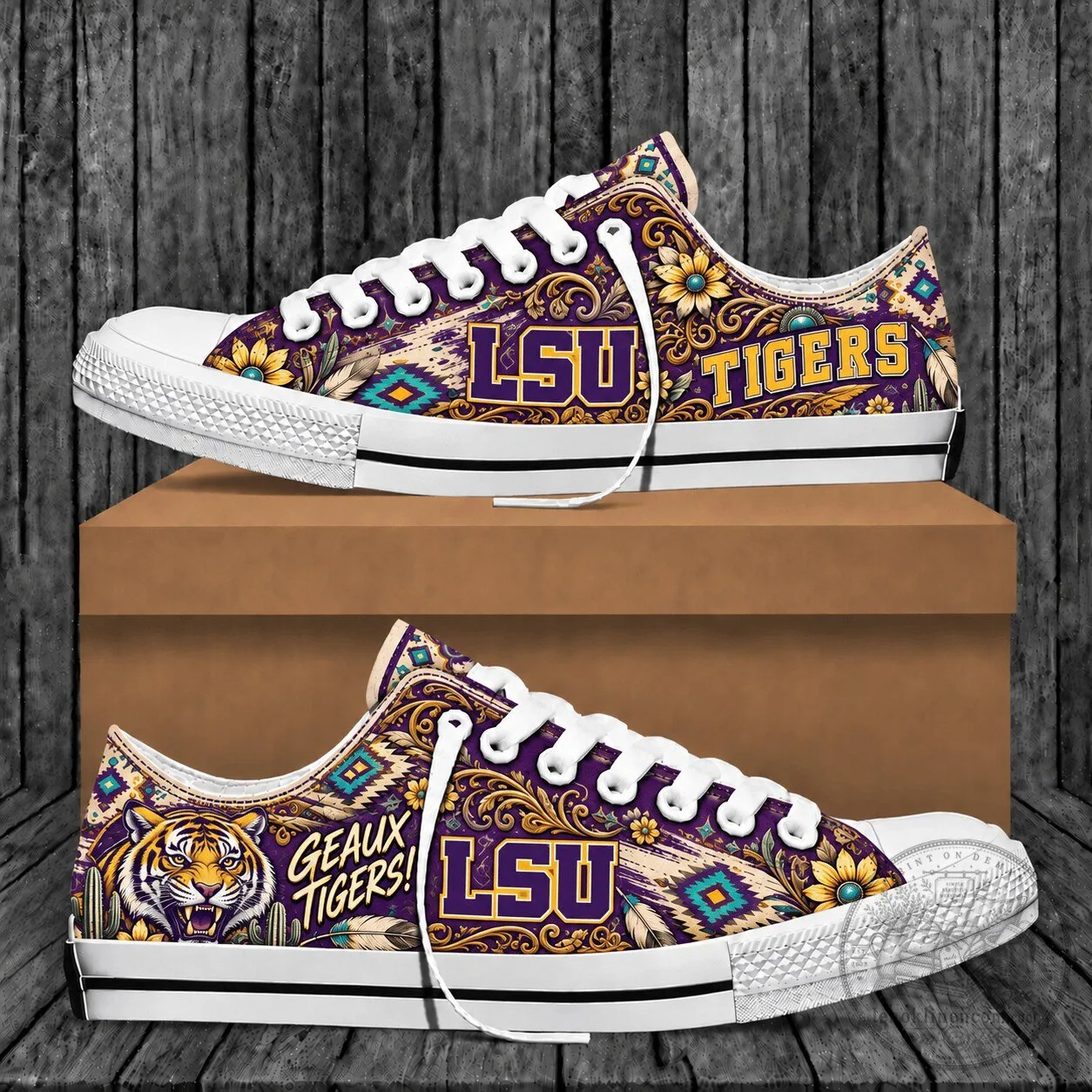 LSU Tigers Western Boho Low Top Canvas Shoes 1 LSU Tigers Western Boho Low Top Canvas Shoes