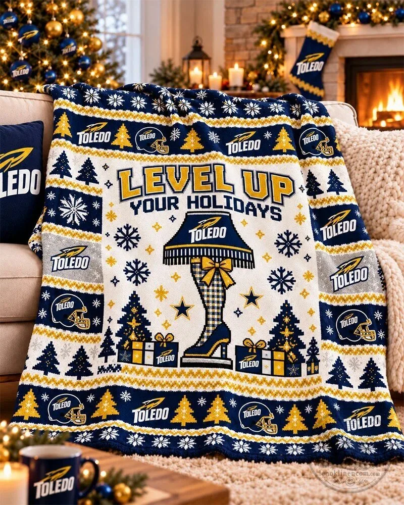 Toledo Rockets Level Up Your Holidays Christmas Leg Lamp Flannel Blanket
