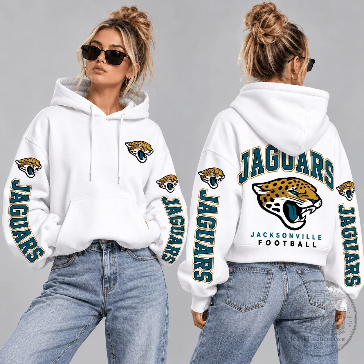 Jacksonville Jaguars Football Team Logo White Pullover Hoodie