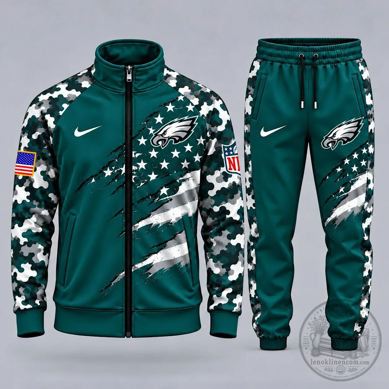 Philadelphia Eagles American Flag Camouflage Pattern Full-Zip Tracksuit Jacket