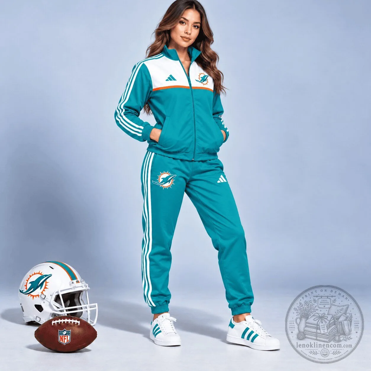 Miami Dolphins NFL Football Team Logo Teal and White Tracksuit Jacket