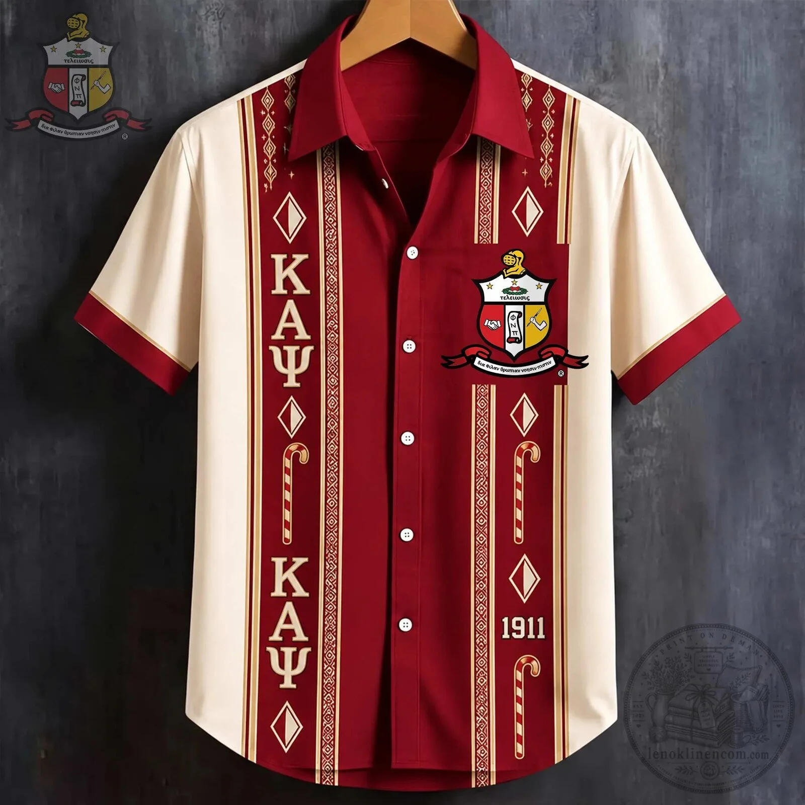 Kappa Alpha Psi Fraternity Greek Letter Red and Cream Hawaiian Shirt