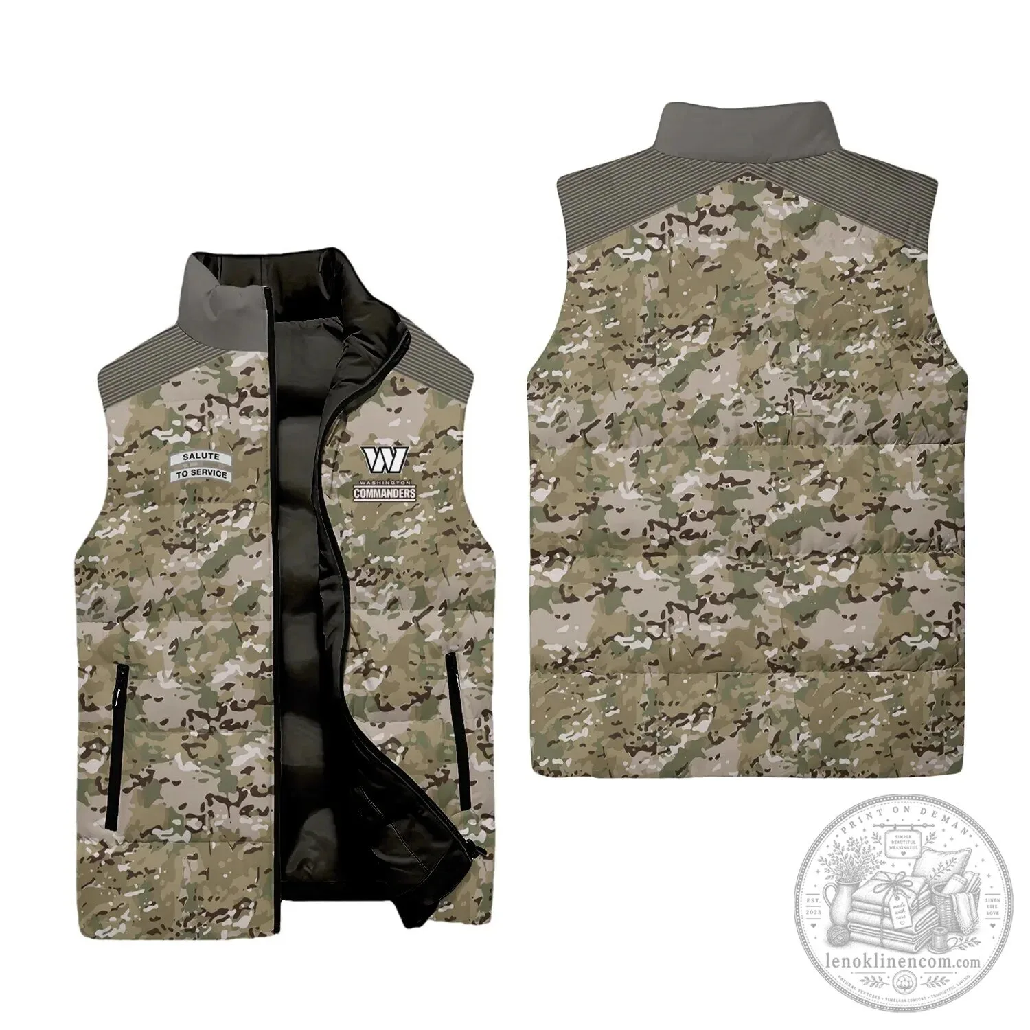 Camouflage Puffer Vest Jacket for Washington Commanders Salute to Service