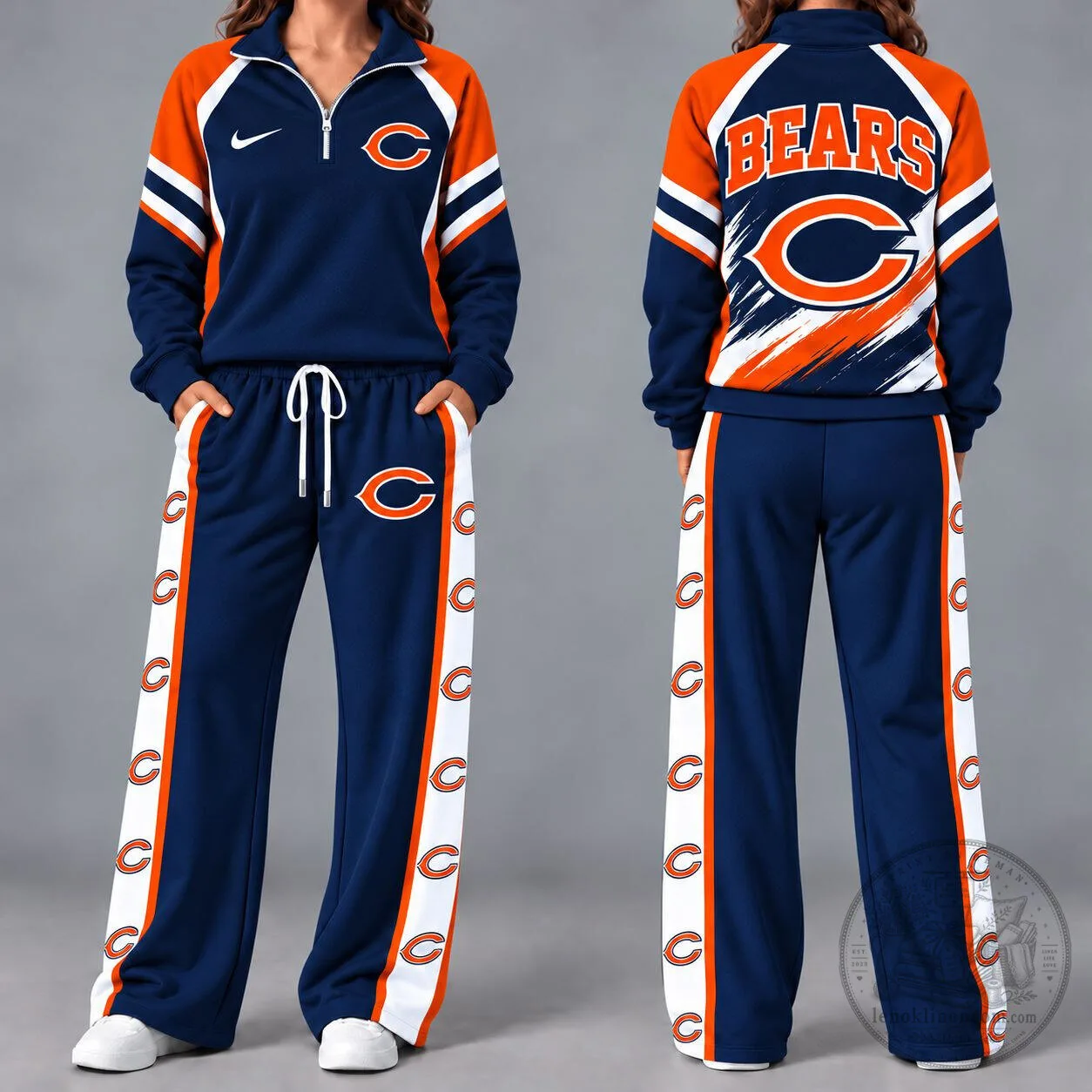 Chicago Bears NFL Team Logo Navy Blue Quarter-Zip Pullover Hoodie