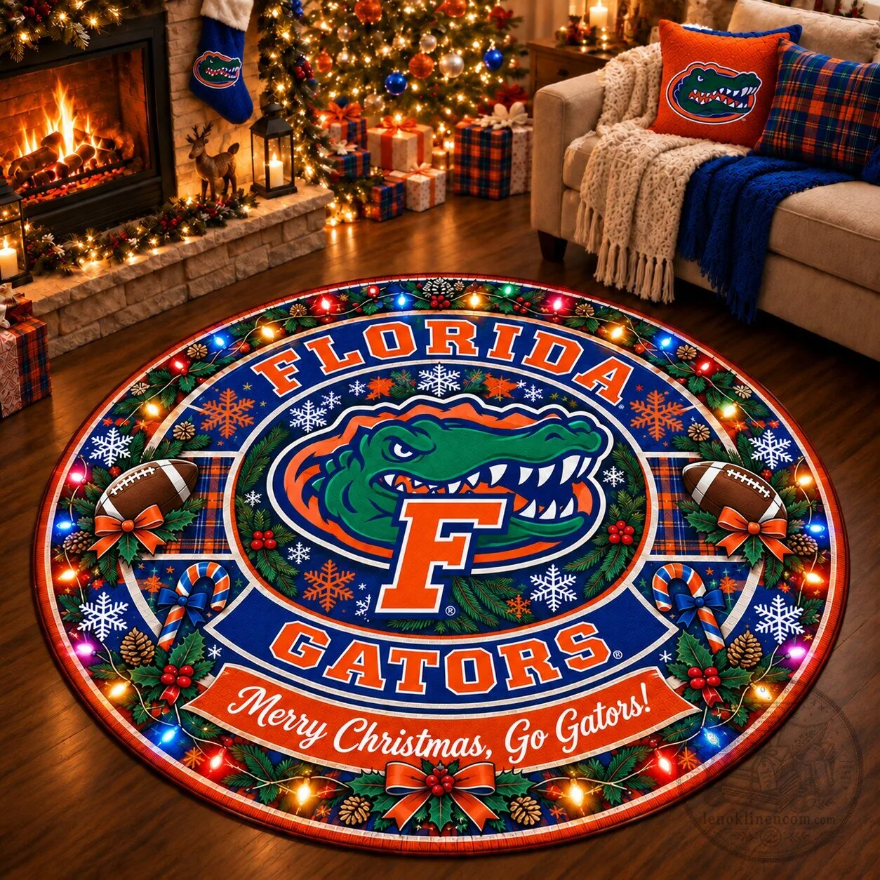 Florida Gators Christmas Round Rug - Merry Christmas Holiday Decor