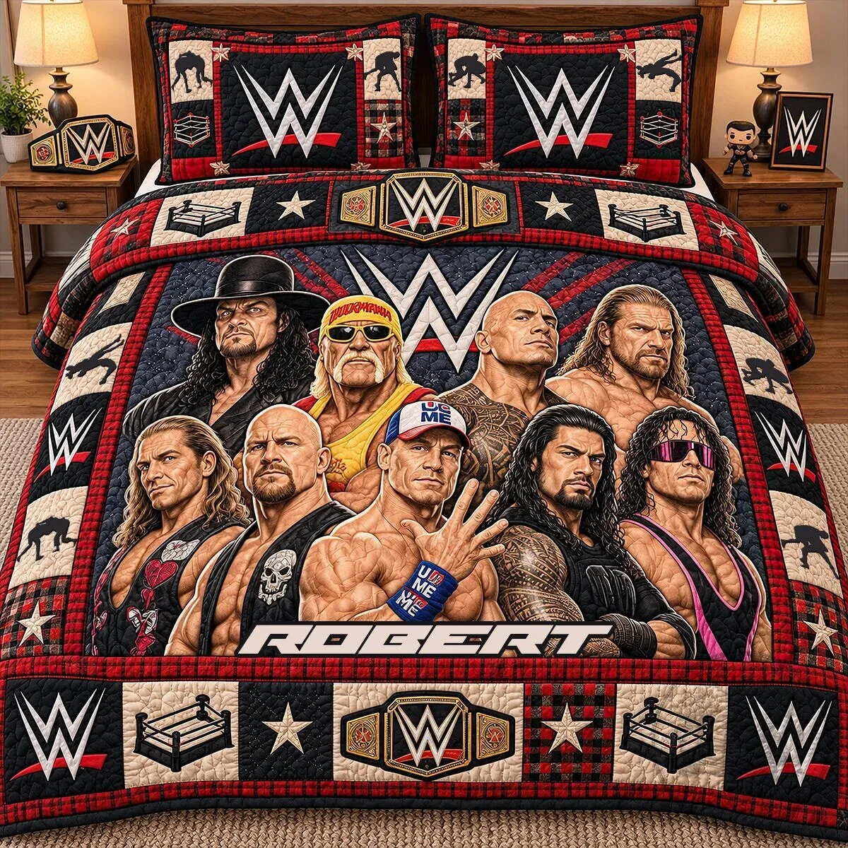 WWE Legends Championship Wrestling Quilt Bedding Set 6 WWE Legends Championship Wrestling Quilt Bedding Set