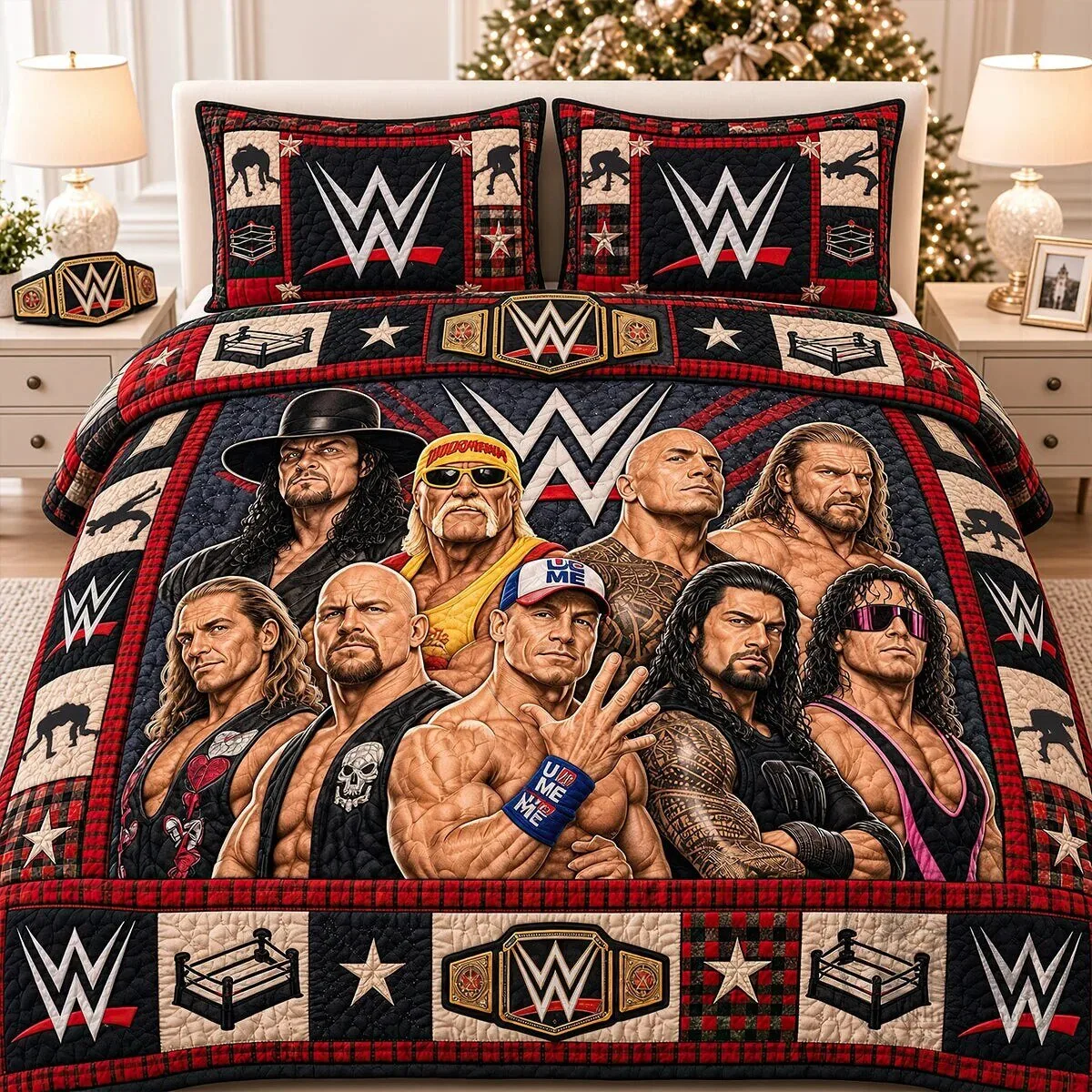 WWE Legends Championship Wrestling Quilt Bedding Set 8 WWE Legends Championship Wrestling Quilt Bedding Set