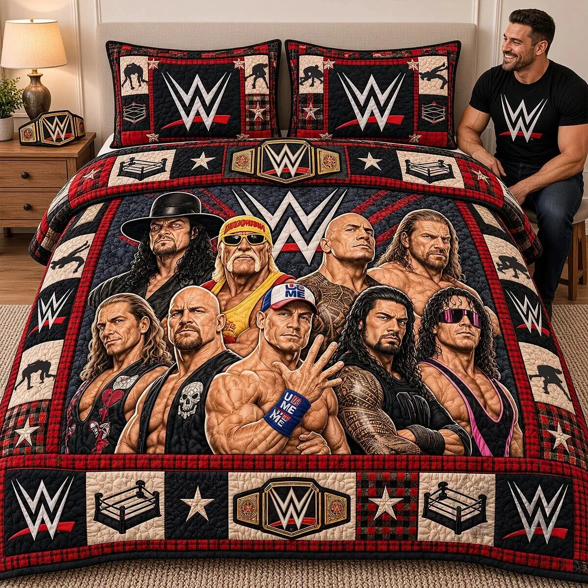 WWE Legends Championship Wrestling Quilt Bedding Set 9 WWE Legends Championship Wrestling Quilt Bedding Set
