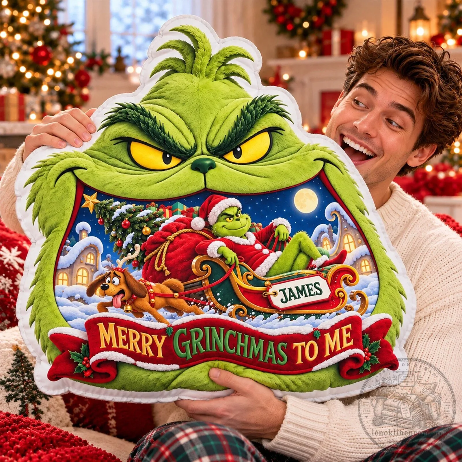 Grinch Merry Grinchmas To Me Christmas Holiday Shaped Pillow