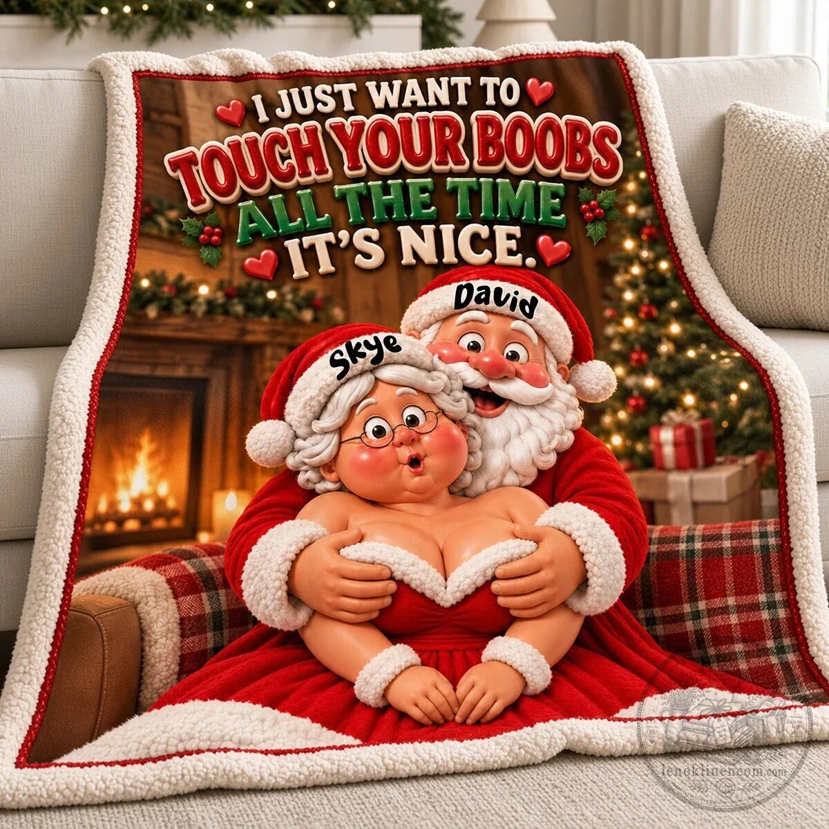 Personalized Santa Claus Old Couple Funny Christmas Sherpa Fleece Blanket