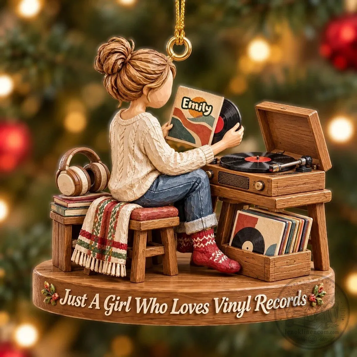 Personalized Girl Who Loves Vinyl Records Christmas Tree Ornament 5 Personalized Girl Who Loves Vinyl Records Christmas Tree Ornament