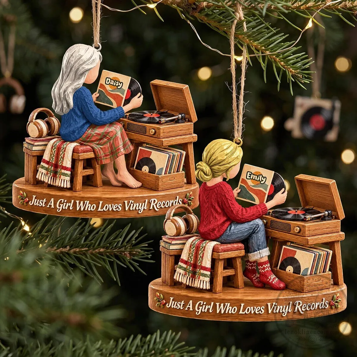 Personalized Girl Who Loves Vinyl Records Christmas Tree Ornament 7 Personalized Girl Who Loves Vinyl Records Christmas Tree Ornament