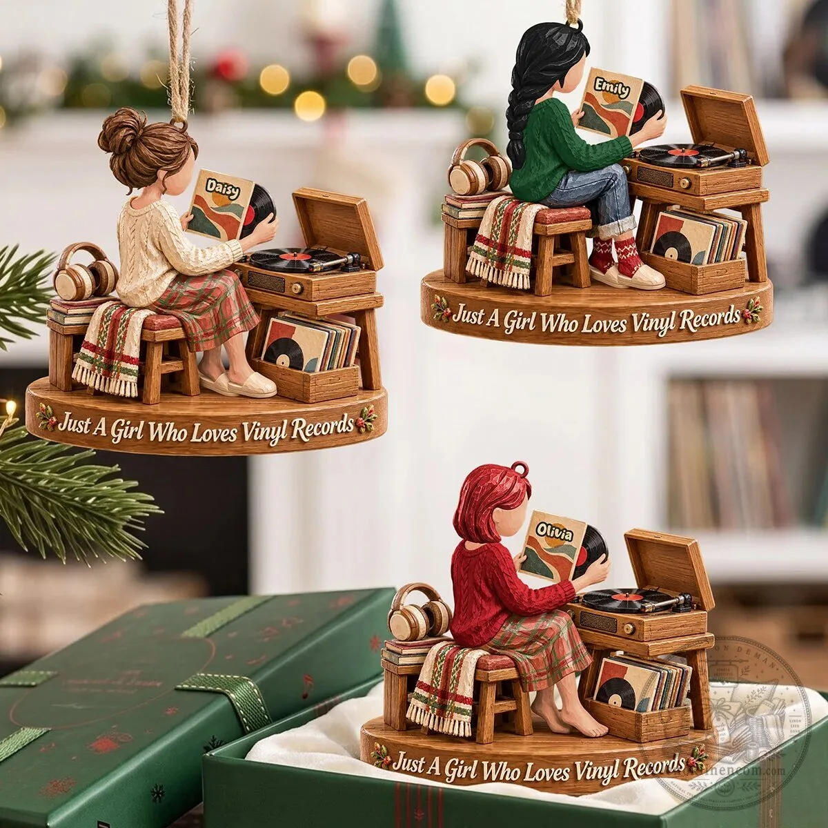 Personalized Girl Who Loves Vinyl Records Christmas Tree Ornament 8 Personalized Girl Who Loves Vinyl Records Christmas Tree Ornament