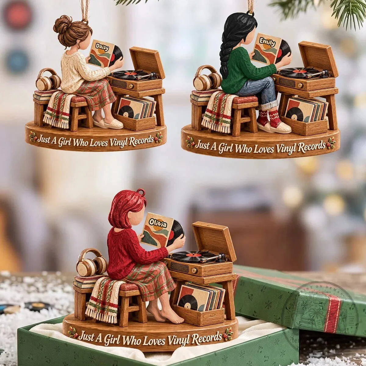 Personalized Girl Who Loves Vinyl Records Christmas Tree Ornament 9 Personalized Girl Who Loves Vinyl Records Christmas Tree Ornament