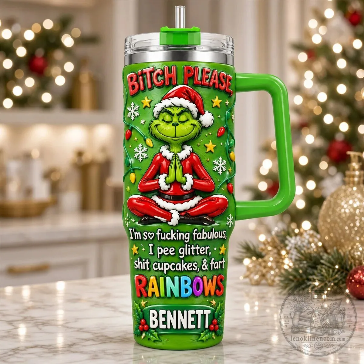 Grinch Christmas "Bitch Please" Funny Quote Personalized Green Tumbler With Handle 4 Grinch Christmas "Bitch Please" Funny Quote Personalized Green Tumbler With Handle