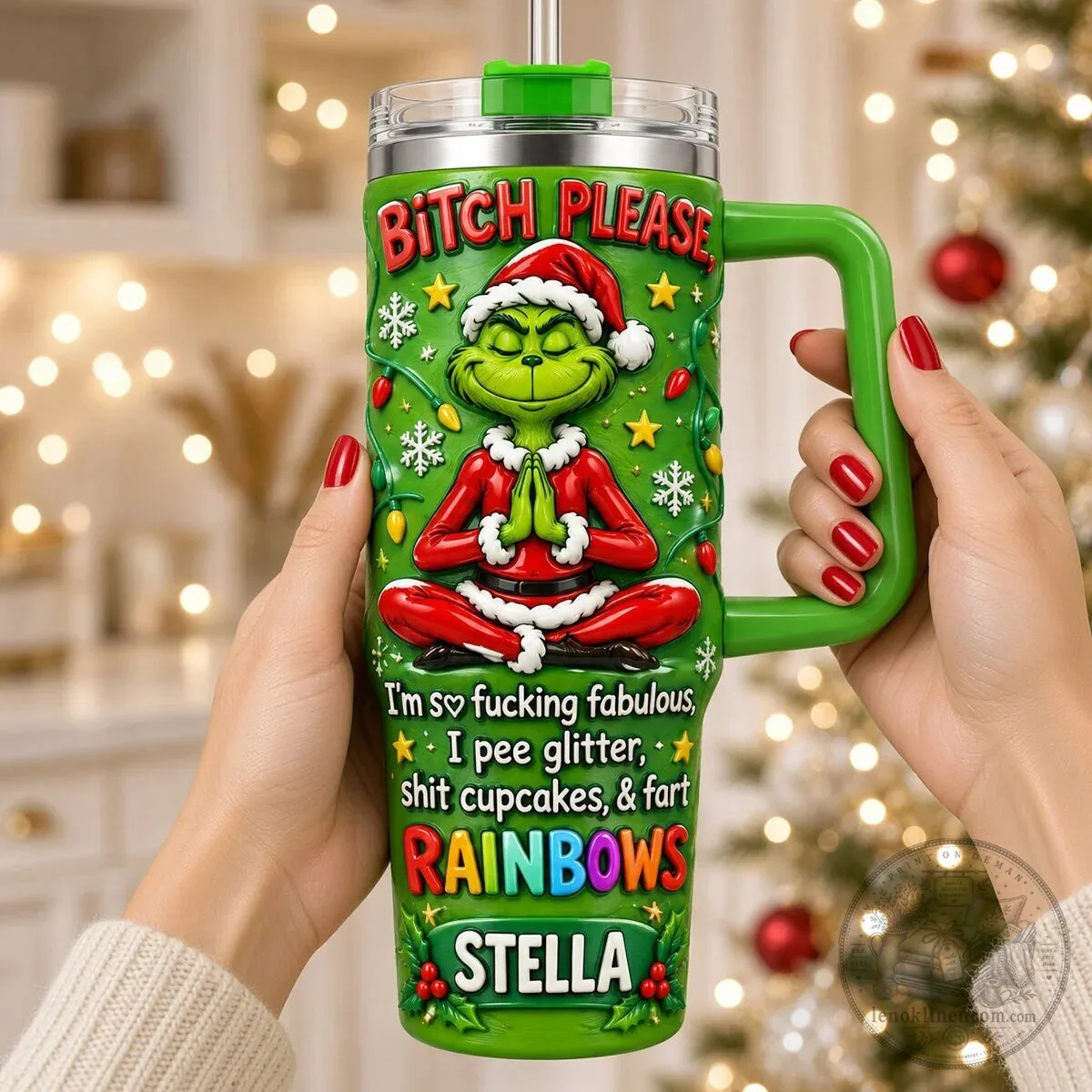 Grinch Christmas "Bitch Please" Funny Quote Personalized Green Tumbler With Handle 5 Grinch Christmas "Bitch Please" Funny Quote Personalized Green Tumbler With Handle