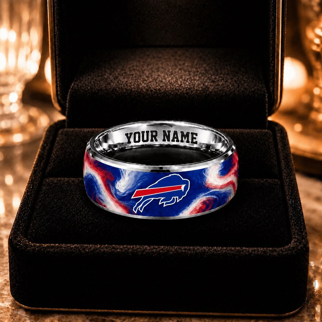 Buffalo Bills NFL Team Logo Custom Engraved Name Ring for Football Fans
