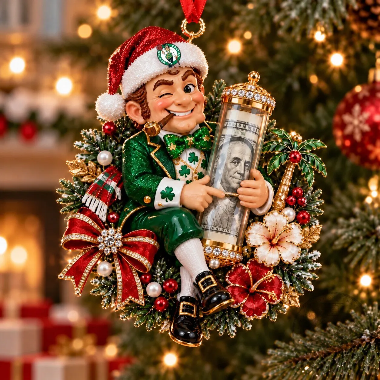 Boston Celtics Lucky The Leprechaun Christmas Ornament NBA Basketball Fan Gift