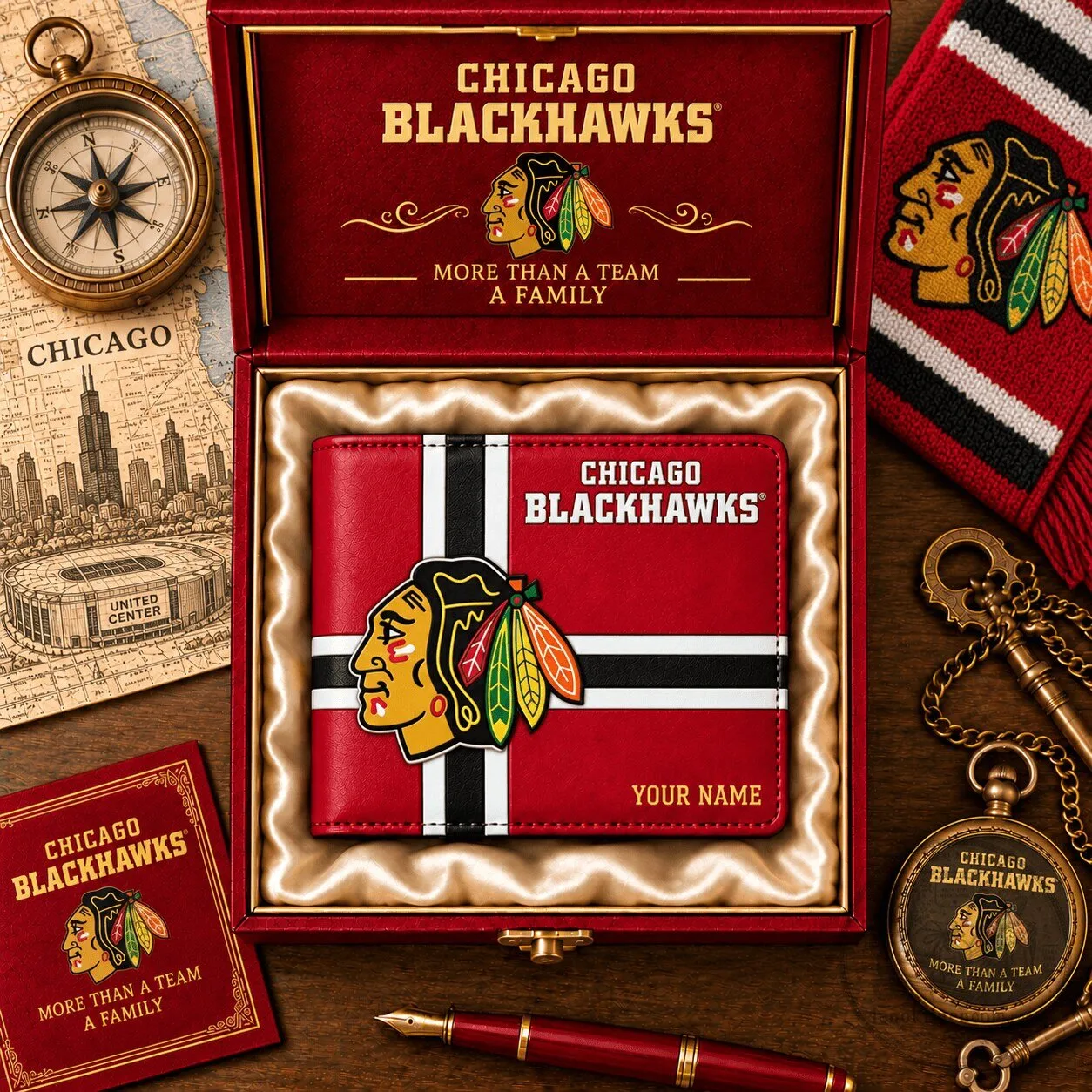 Chicago Blackhawks NHL Custom Name Red Leather Wallet for Hockey Fans
