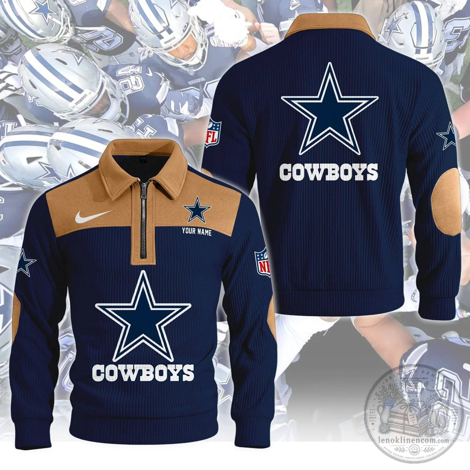 Dallas Cowboys NFL Team Logo Navy Blue Quarter-Zip Fleece Pullover Sweatshirt