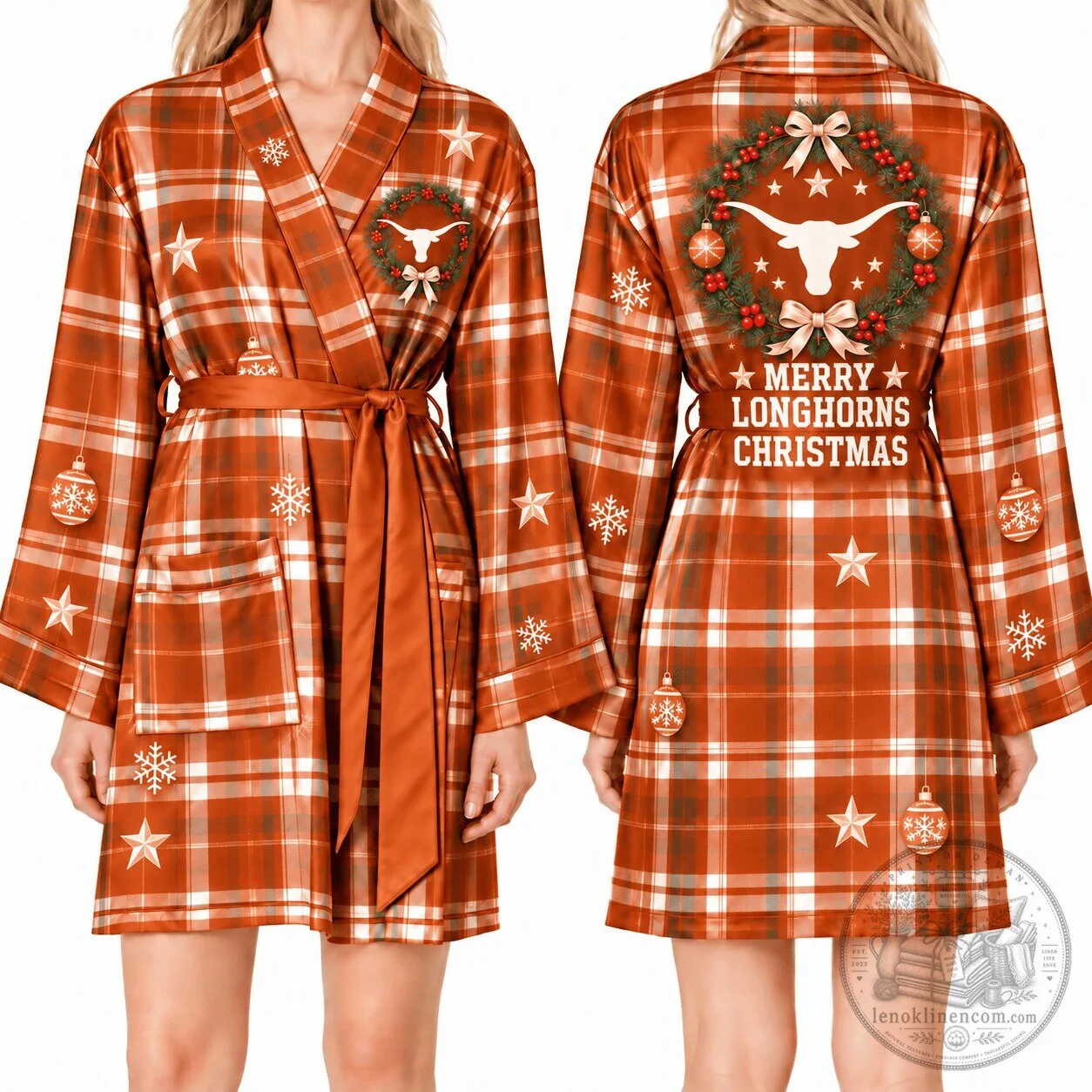 Texas Longhorns Merry Christmas Plaid Satin Robe