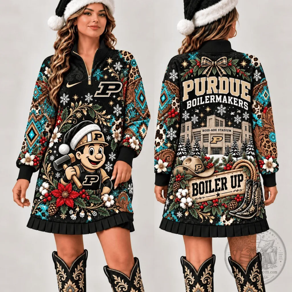 Purdue Boilermakers Christmas Ross-Ade Stadium Holiday Sweatshirt Dress Purdue Boilermakers Christmas Ross-Ade Stadium Holiday Sweatshirt Dress