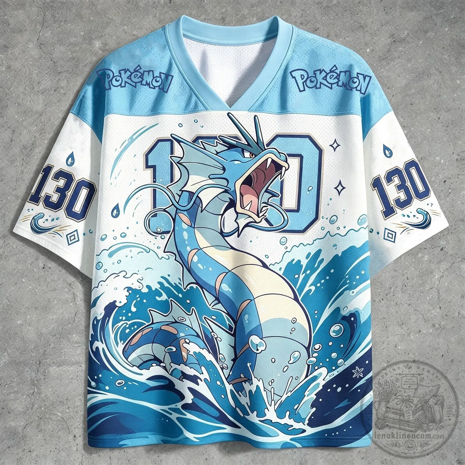 Gyarados Pokemon Number 130 Blue White Anime Football Jersey