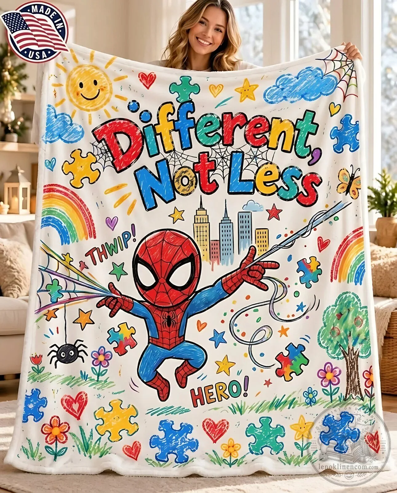 Spider-Man Autism Awareness Different Not Less Soft Fleece Blanket