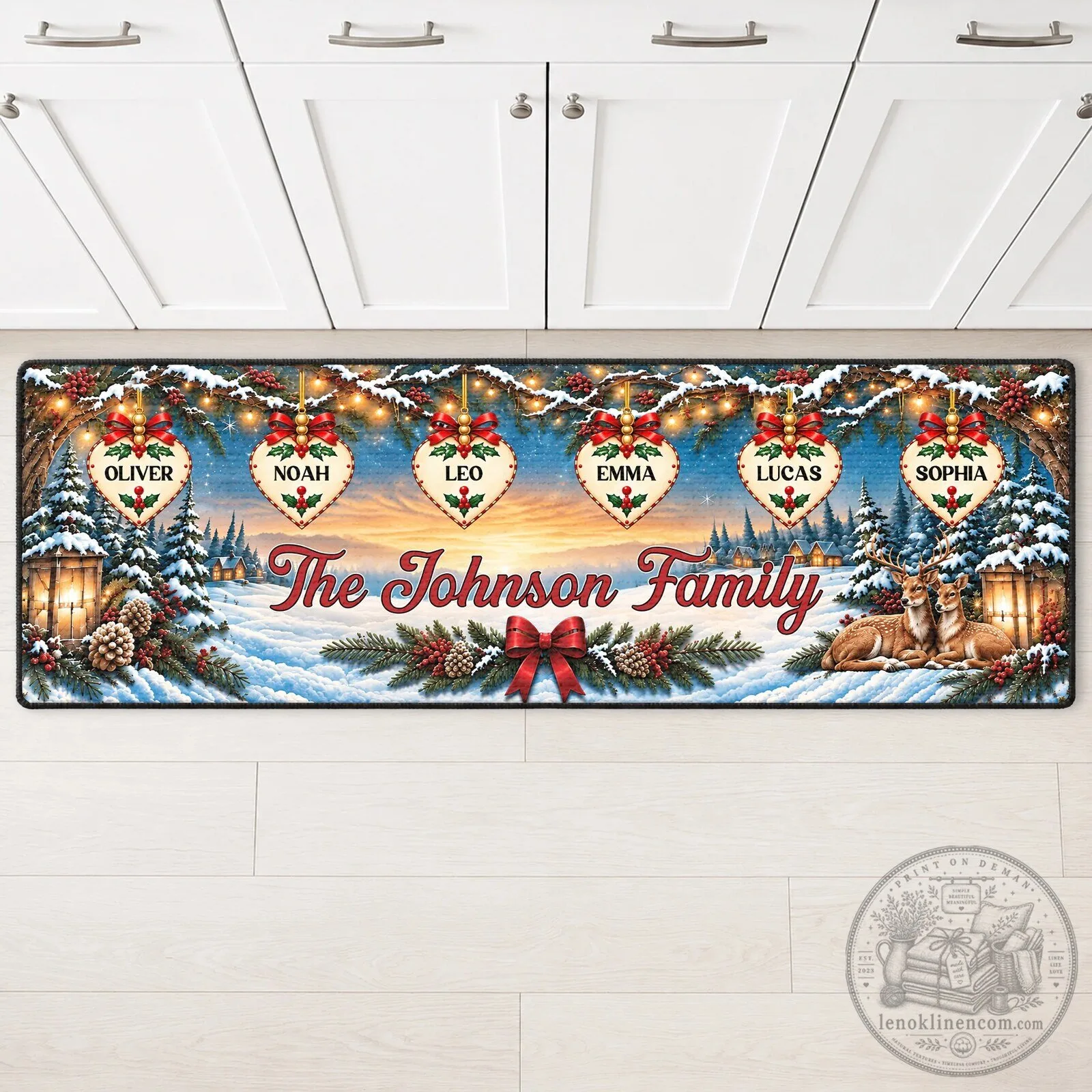 Personalized Christmas Family Name Winter Wonderland Kitchen Runner Rug