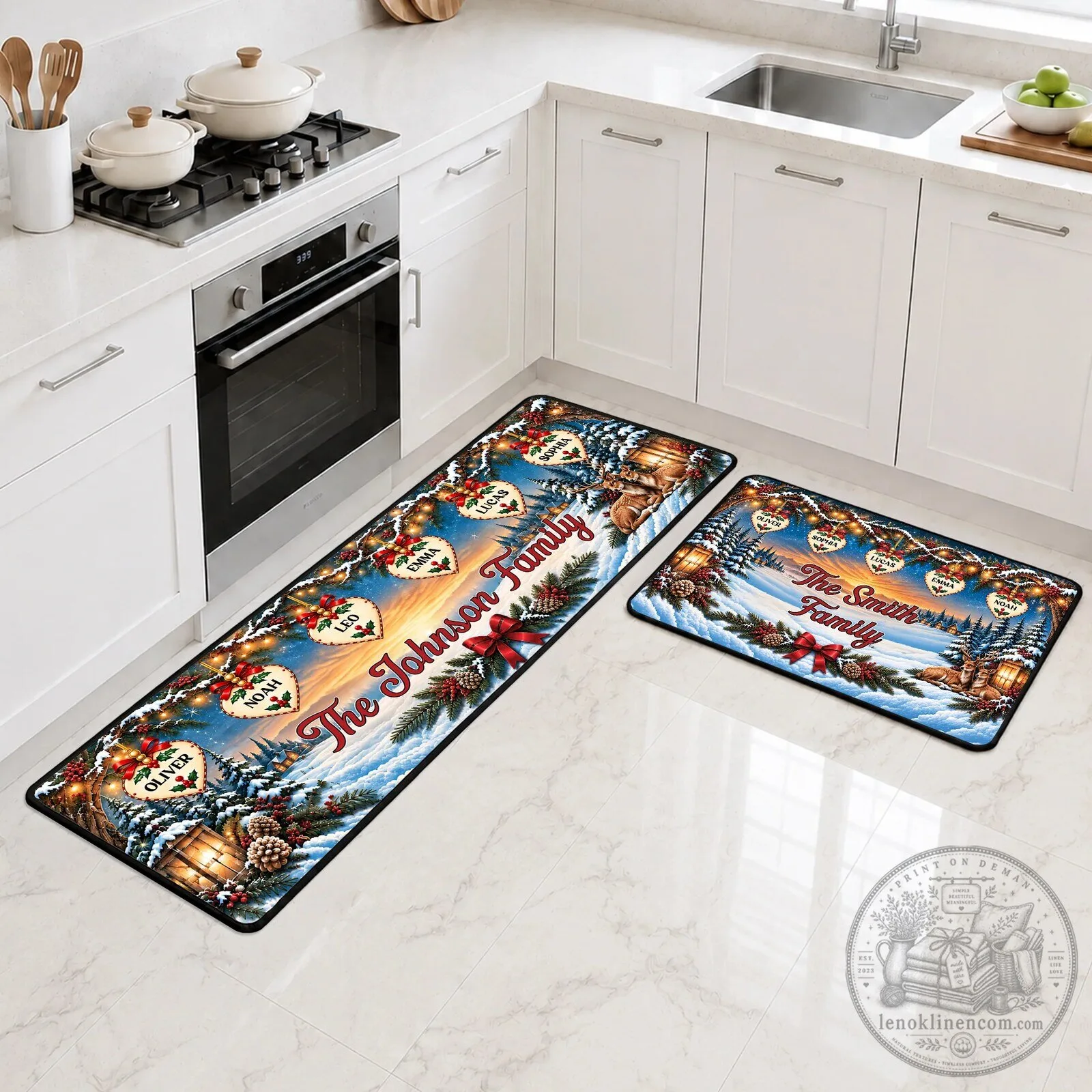 Personalized Christmas Family Name Winter Wonderland Kitchen Runner Rug 7 Personalized Christmas Family Name Winter Wonderland Kitchen Runner Rug