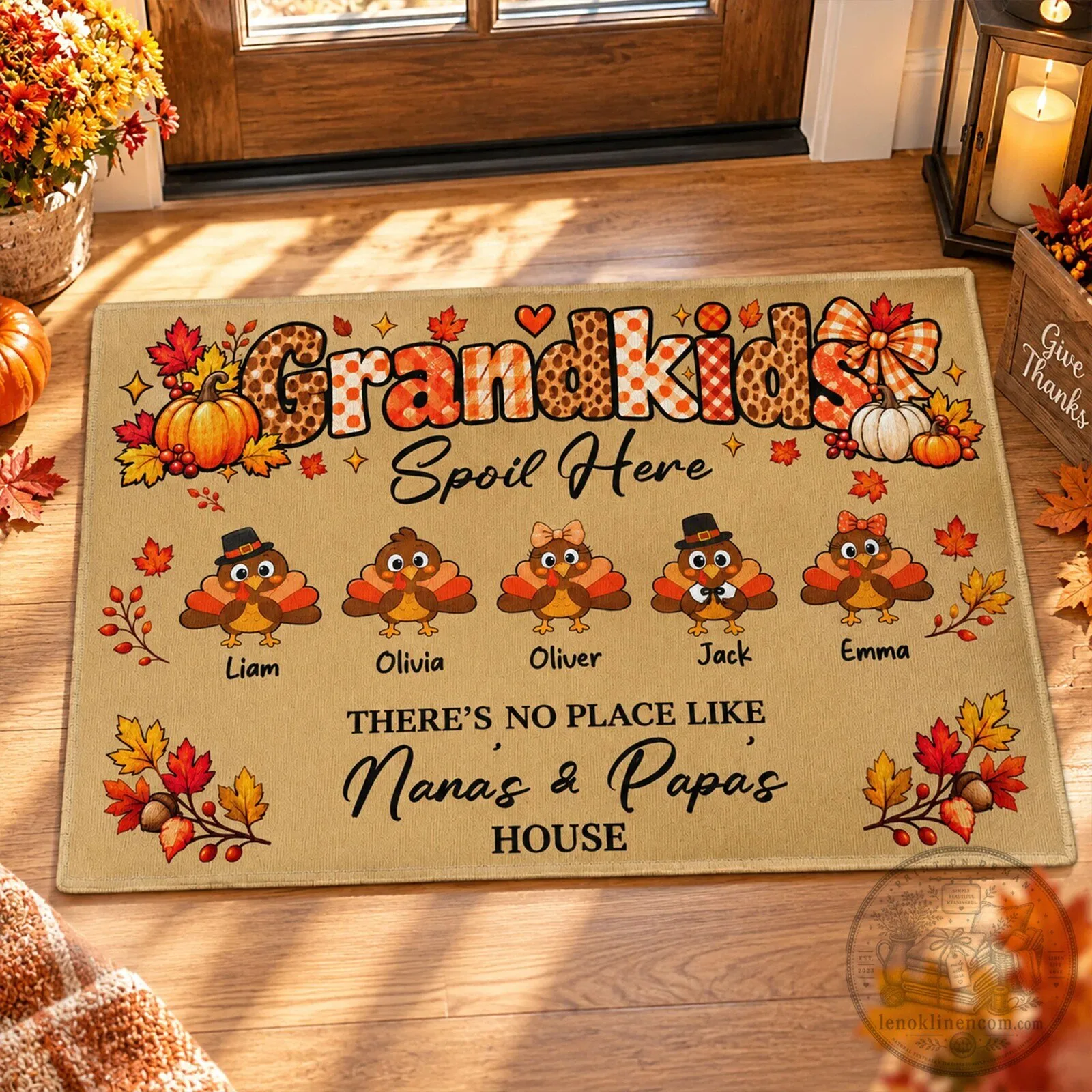 Personalized Grandkids Spoil Here Nana and Papa's House Thanksgiving Doormat