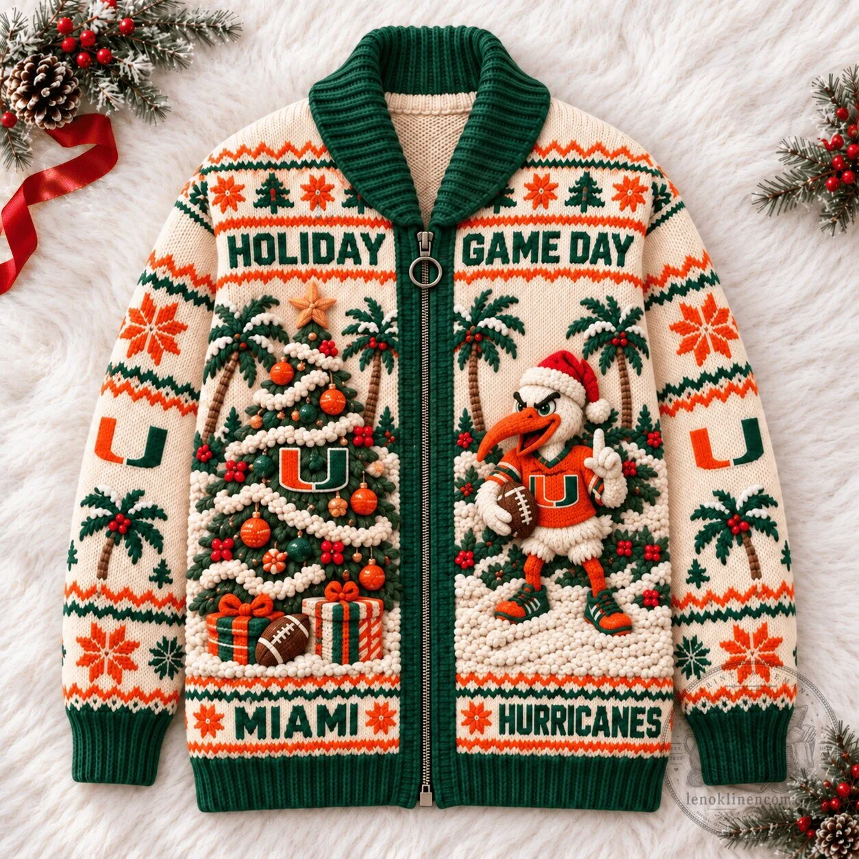 Miami Hurricanes Holiday Game Day Ugly Christmas Sweater Cardigan