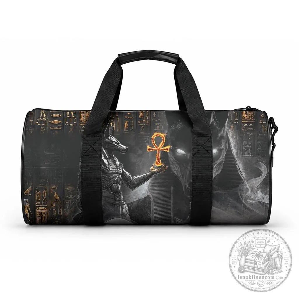 Ancient Egyptian Anubis God of Death Duffle Bag with Hieroglyphs